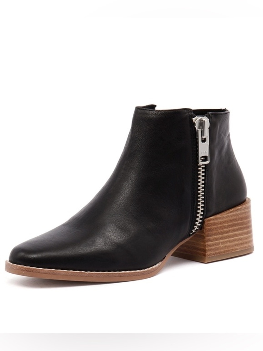 Sol Sana Genuine Leather Short Black Zipper Ankle Boot Size 36